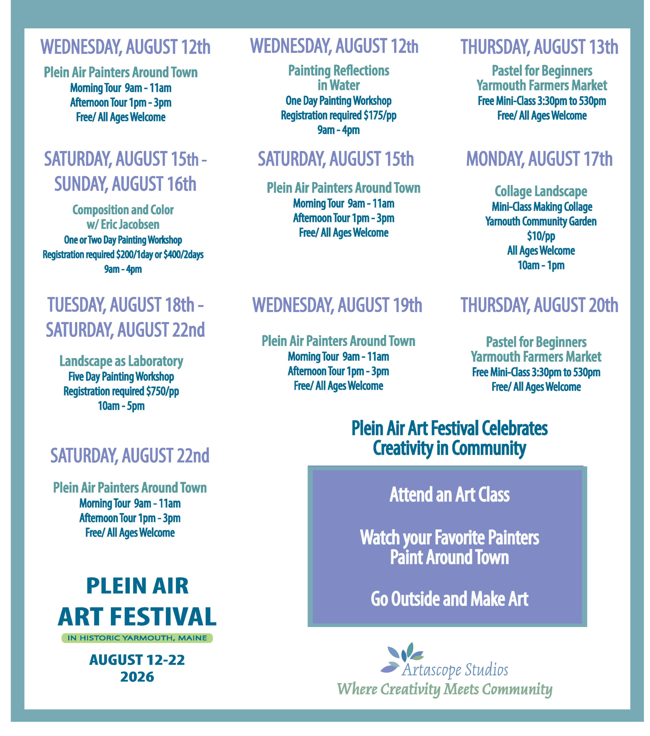 Plein Air Art Festival 2026 Schedule