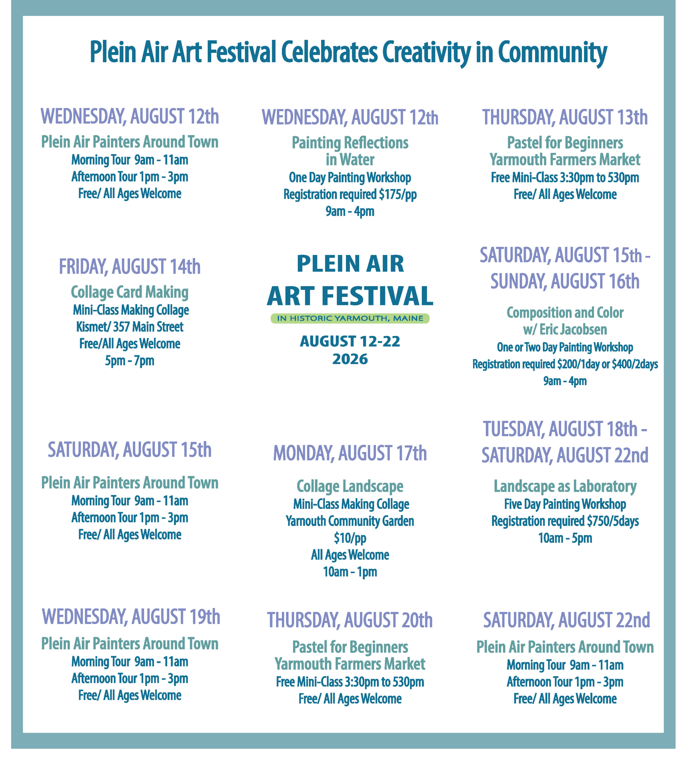 Plein Air Art Festival 2026 Schedule